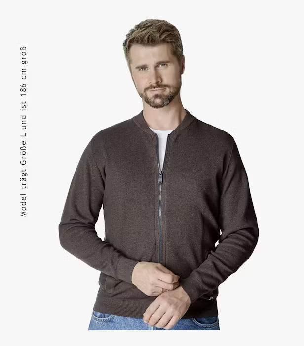 Cardigan fermoar bumbac barbati CASA MODA maro inchis [5]