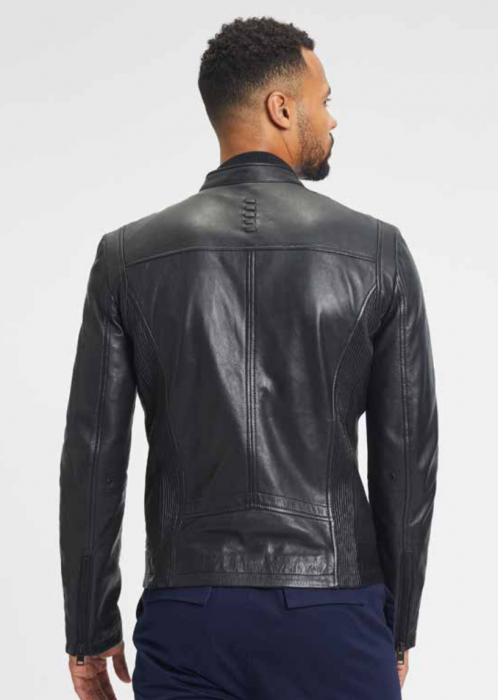 Jacheta piele biker barbati Slim Mauritius 2.0 SHIRU negru [5]