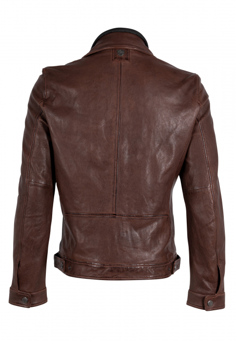 Jacheta piele biker barbati Regular MAURITIUS Taho maro [2]