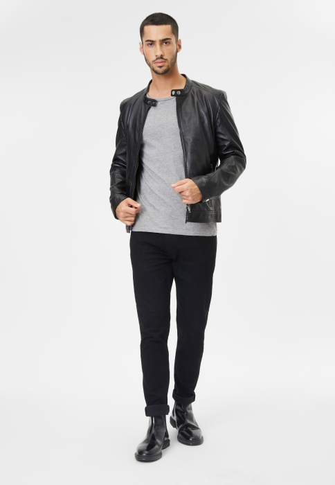 Jacheta piele biker barbati Slim Mauritius 2.0 IGNACY negru [3]