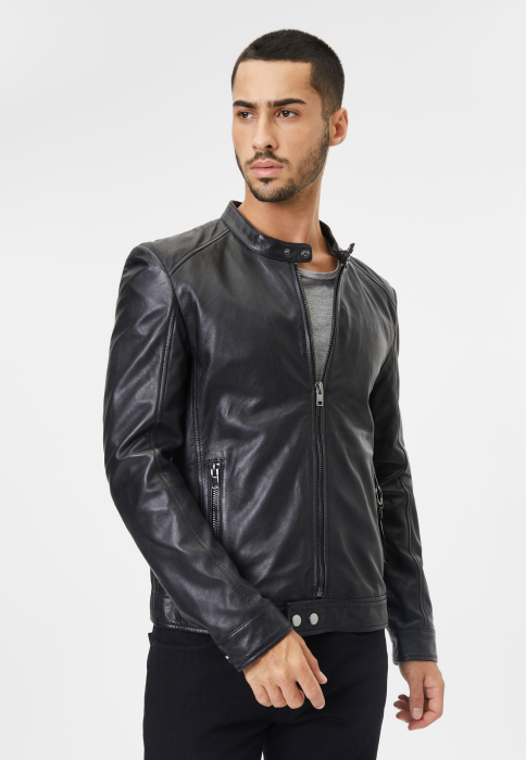 Jacheta piele biker barbati Slim Mauritius 2.0 IGNACY negru [7]