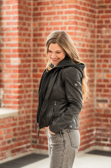 Jacheta biker piele gluga dama Regular MAURITIUS Cacey negru [3]
