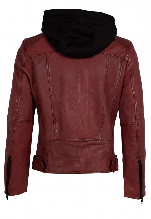 Jacheta biker piele gluga barbati MAURITIUS Dayto vintage visiniu [2]