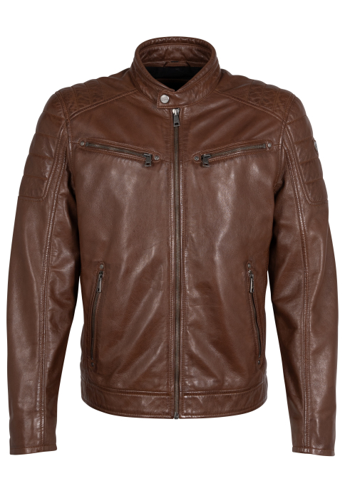 Jacheta biker piele barbati MAURITIUS Regular Derry cognac [1]