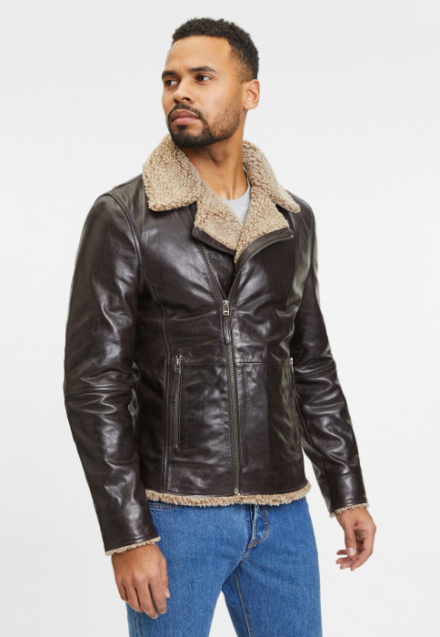 Jacheta piele biker Regular GIPSY Letro maro inchis [3]