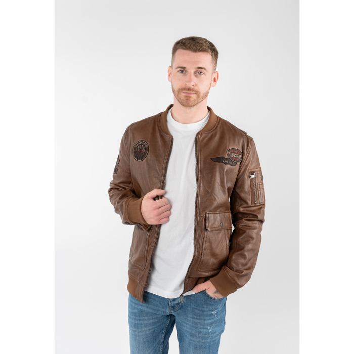 Jacheta piele pilot barbati MAURITIUS Airpilot coniac [3]