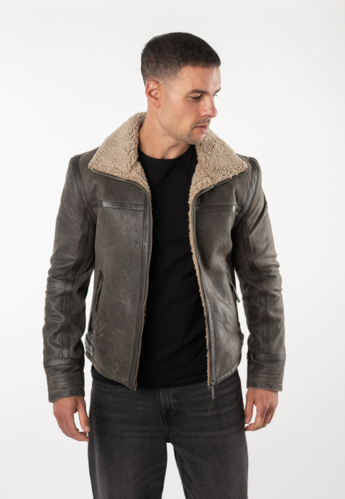 Jacheta pilot barbati piele Mauritius Arcticon maro inchis [3]