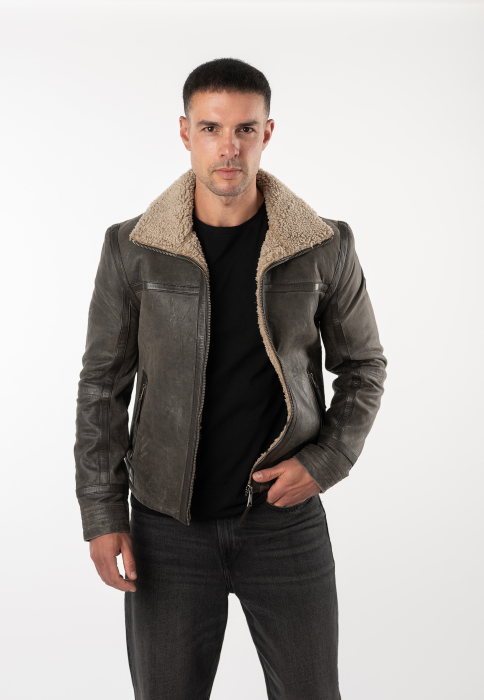Jacheta pilot barbati piele Mauritius Arcticon maro inchis [4]