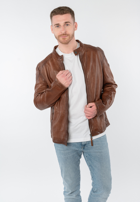 Jacheta piele biker barbati Regular MAURITIUS Baydo cognac [6]