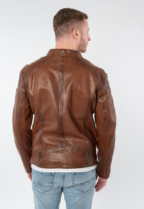 Jacheta piele biker barbati Regular MAURITIUS Baydo cognac [4]