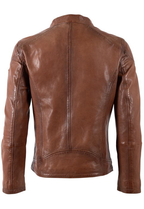 Jacheta piele biker barbati Regular MAURITIUS Baydo cognac [2]