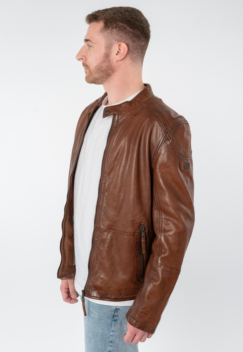 Jacheta piele biker barbati Regular MAURITIUS Baydo cognac [5]