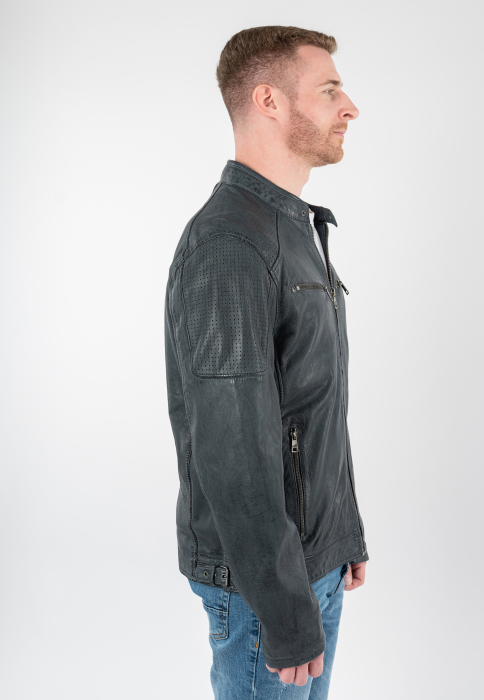 Jacheta piele biker barbati Regular MAURITIUS BROUM albastru [4]