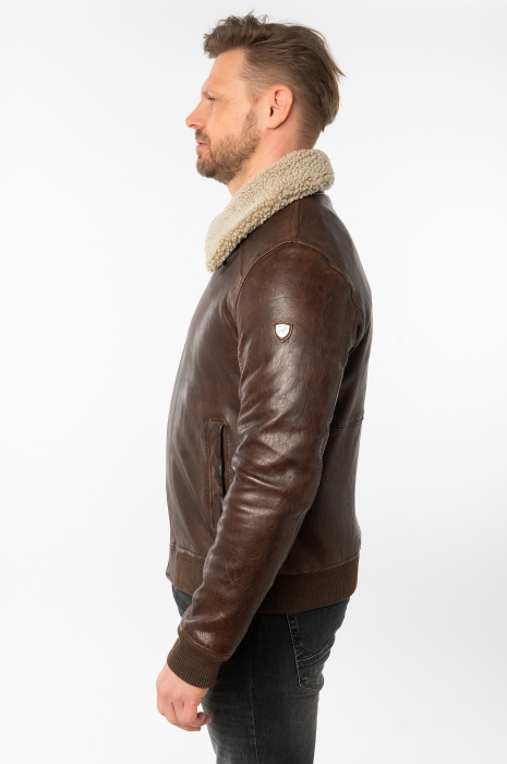 Jacheta piele bluzon barbati MAURITIUS Brovig maro [5]