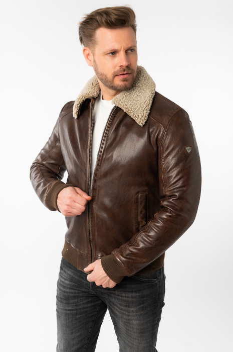 Jacheta piele bluzon barbati MAURITIUS Brovig maro [4]