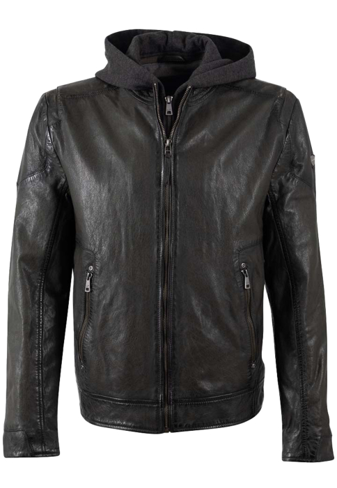 Jacheta biker piele gluga barbati MAURITIUS Charlik verde inchis [1]