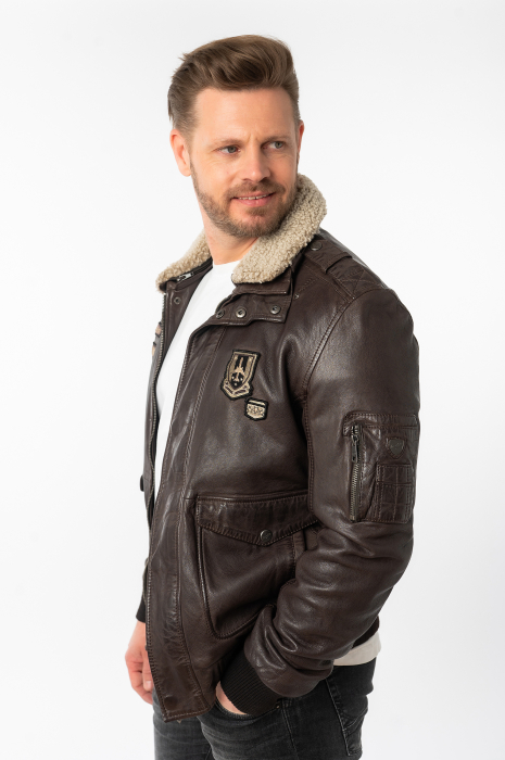 Jacheta piele pilot barbati Regular MAURITIUS Cruise maro inchis [6]