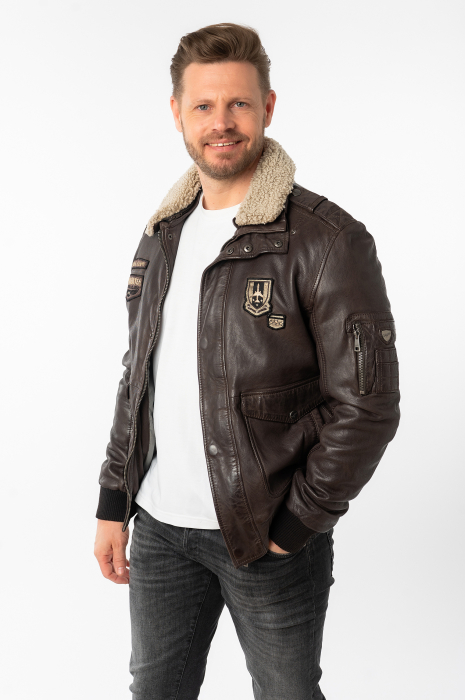 Jacheta piele pilot barbati Regular MAURITIUS Cruise maro inchis [7]