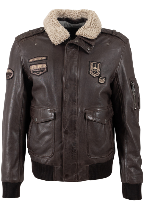 Jacheta piele pilot barbati Regular MAURITIUS Cruise maro inchis [1]