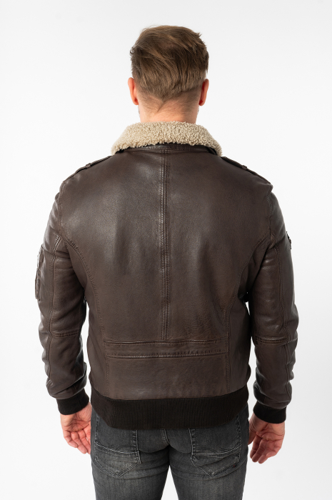 Jacheta piele pilot barbati Regular MAURITIUS Cruise maro inchis [4]