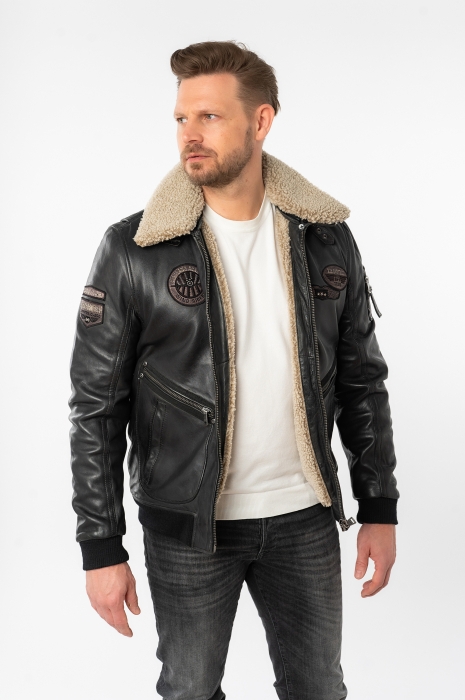 Jacheta piele pilot barbati Mauritius STARPILOT Regular Fit negru [4]