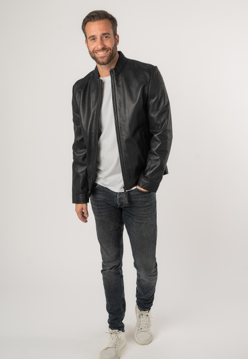 Jacheta barbati piele biker Regular Mauritius Taavi bleumarin [3]