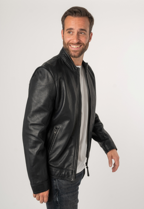 Jacheta barbati piele biker Regular Mauritius Taavi bleumarin [4]