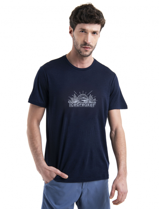 Tricou merino barbati ICEBREAKER Grown Naturally bleumarin print montan [1]