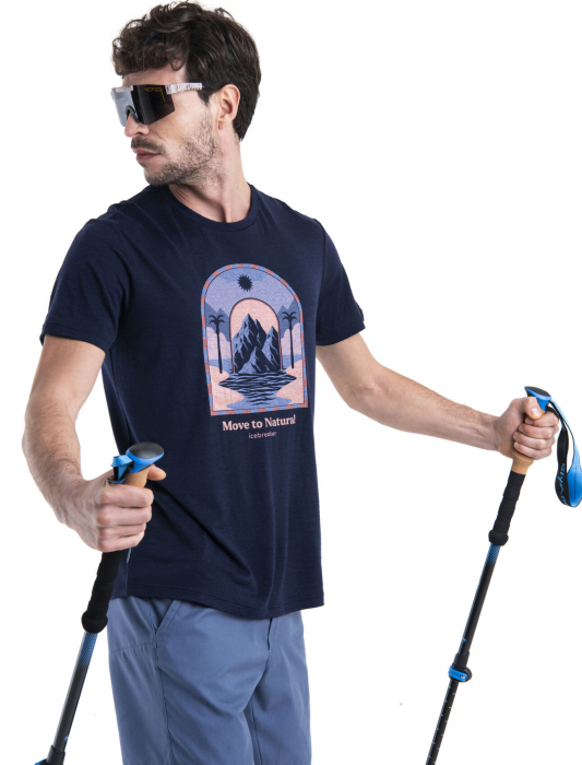 Tricou merino 150 barbati ICEBREAKER Mount Gateway bleumarin print montan [2]