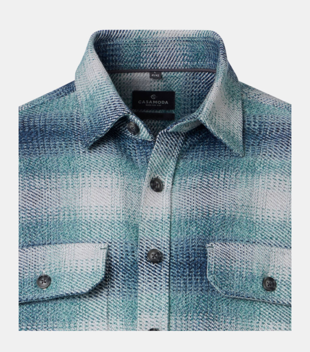 Camasa overshirt bumbac CASA MODA turcoaz dungi [3]