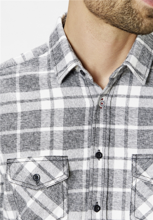 Camasa overshirt flanel barbati PADDOCK'S carouri alb/gri [3]