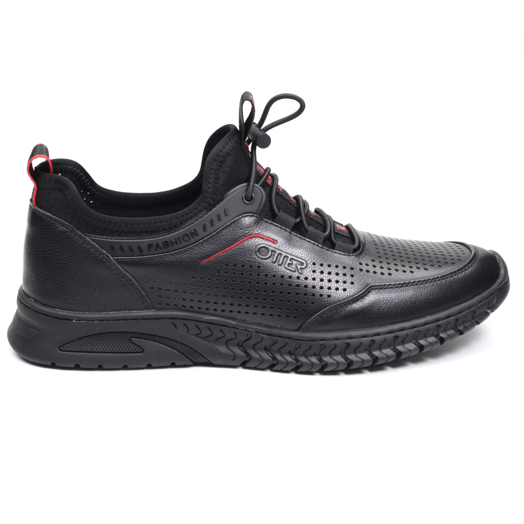 Pantofi casual barbati piele OTTER E6E620010 negru/rosu [2]