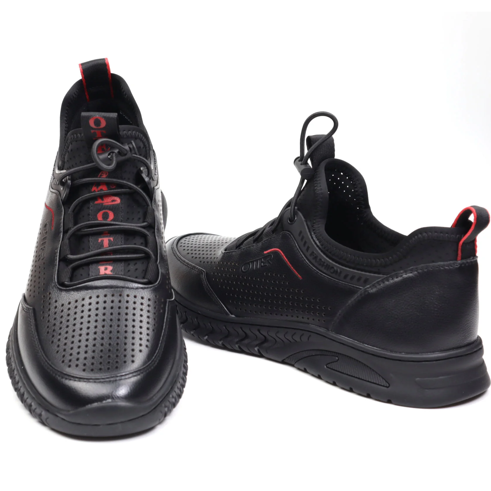 Pantofi casual barbati piele OTTER E6E620010 negru/rosu [4]
