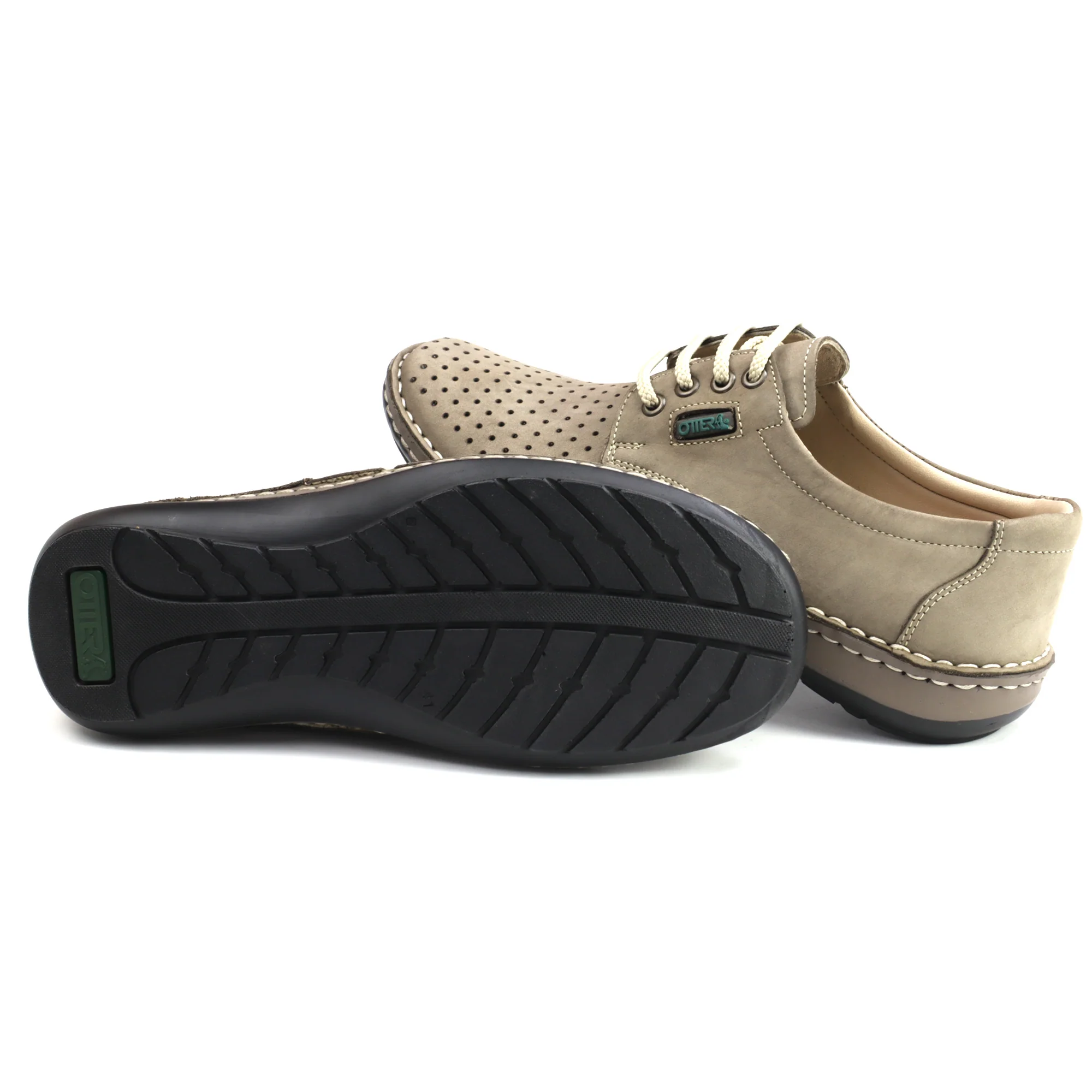 Pantofi casual piele intoarsa perforati barbati OTTER OT9554 bej inchis [4]