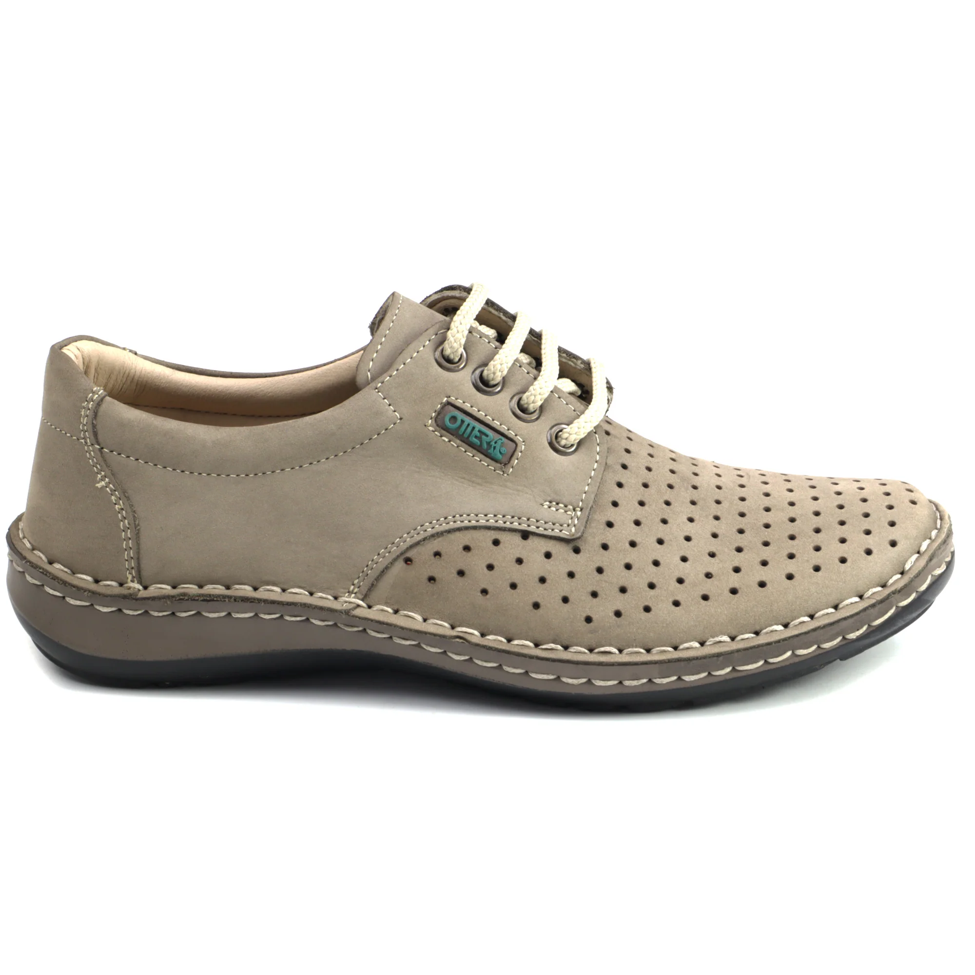 Pantofi casual piele intoarsa perforati barbati OTTER OT9554 bej inchis [2]