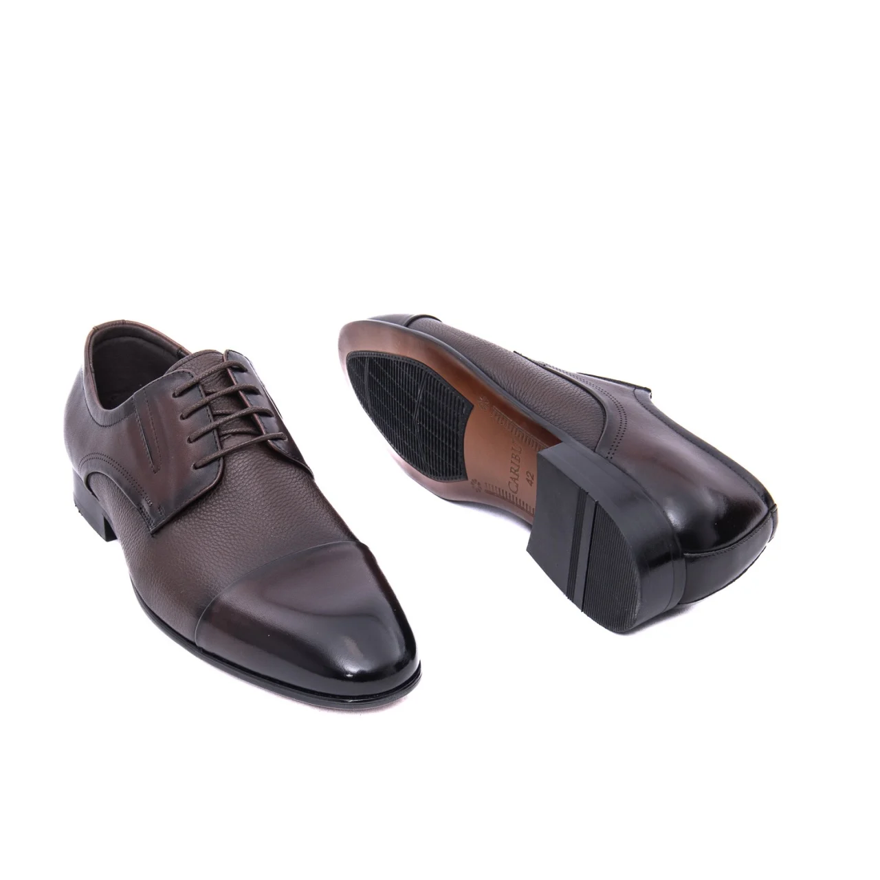 Pantofi derby bărbați piele texturata Caribu 3MKD1-16-4B cap-toe maro inchis [3]