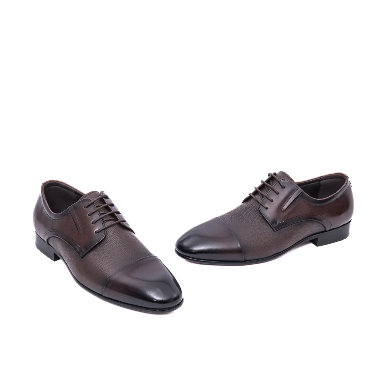 Pantofi derby bărbați piele texturata Caribu 3MKD1-16-4B cap-toe maro inchis [2]