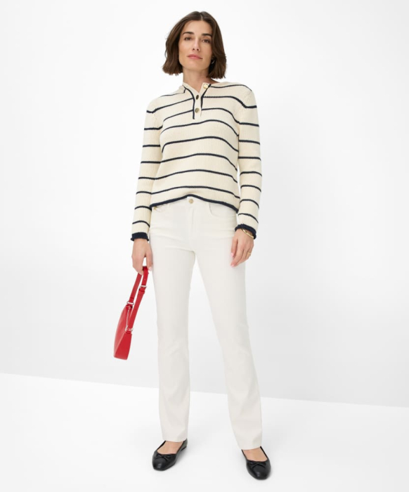 Pulover guler nasturi bumbac femei BRAX LESLEY 364048-90185200 crem dungi [6]