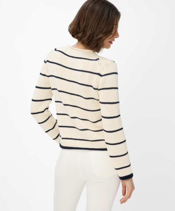 Pulover guler nasturi bumbac femei BRAX LESLEY 364048-90185200 crem dungi [5]