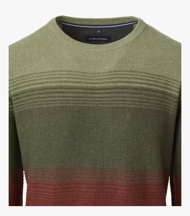 Pulover O Neck bumbac barbati CASA MODA dungi verde/caramiziu [3]