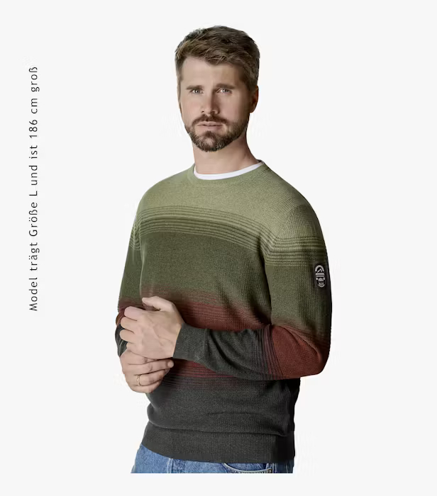 Pulover O Neck bumbac barbati CASA MODA dungi verde/caramiziu [5]