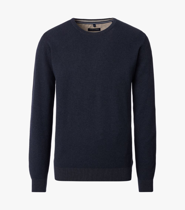 Pulover O Neck bumbac structurat CASA MODA bleumarin [1]