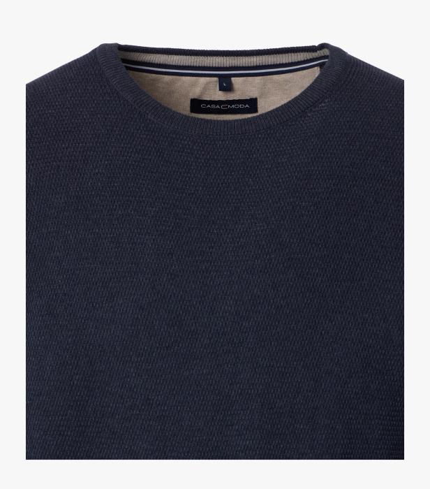 Pulover O Neck bumbac structurat CASA MODA bleumarin [3]