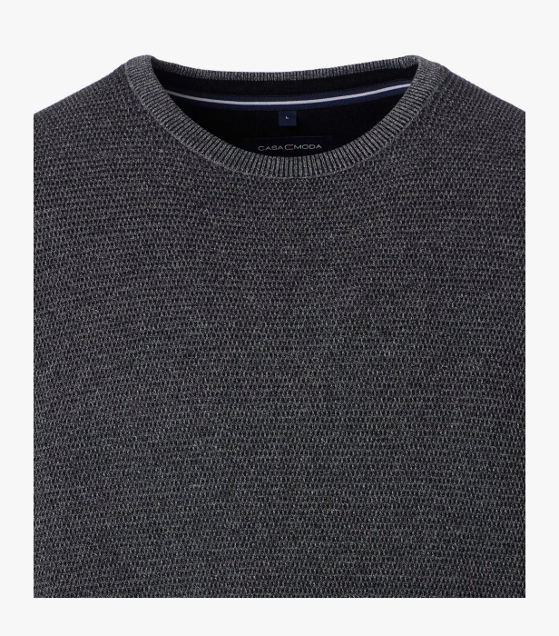 Pulover O Neck bumbac structurat CASA MODA gri [3]
