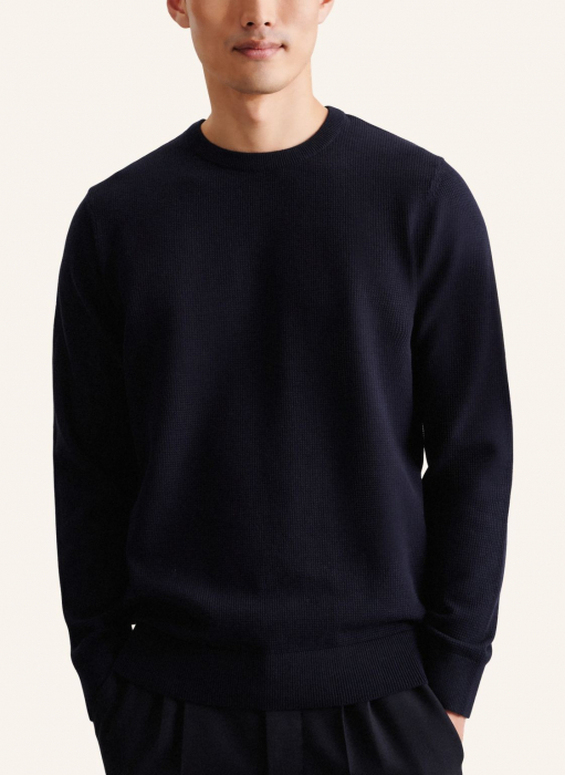 Pulover o-neck bumbac structurat barbati SEIDENSTICKER bleumarin [3]