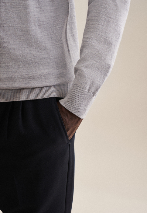 Pulover O-neck merino barbati SEIDENSTICKER Shaped gri [2]