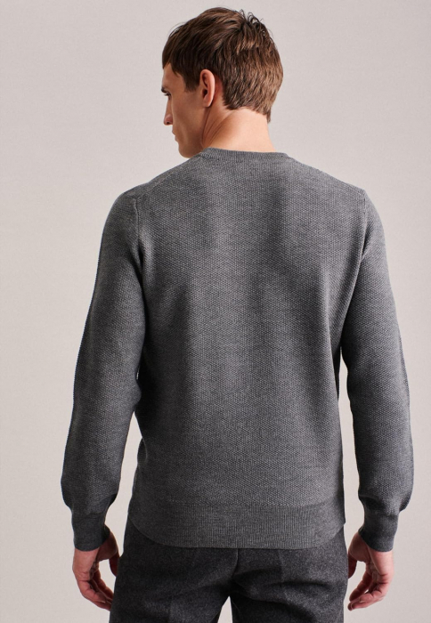 Pulover O-neck barbati merino structurat SEIDENSTICKER gri [3]