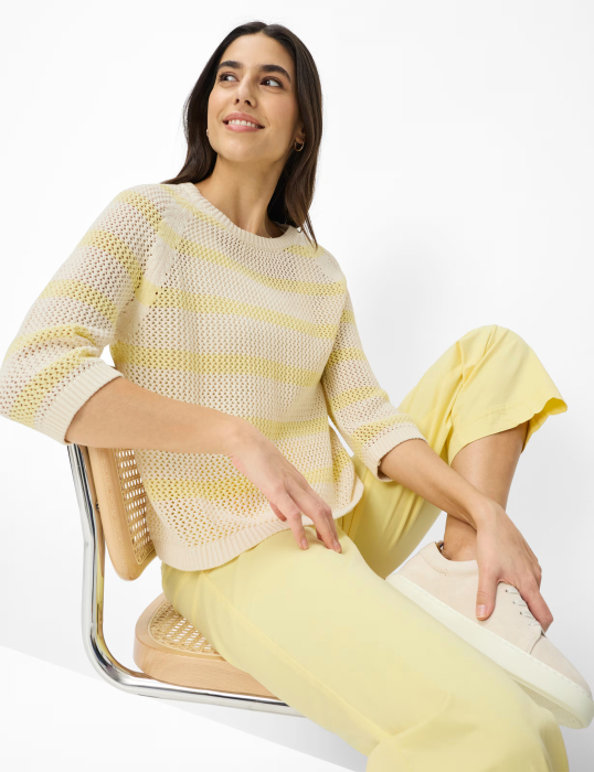 Pulover tricotat bumbac guler rotund femei BRAX NALA galben dungi [5]