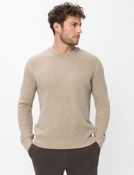 Pulover lana/casmir guler rotund barbati BRAX RICK bej [3]