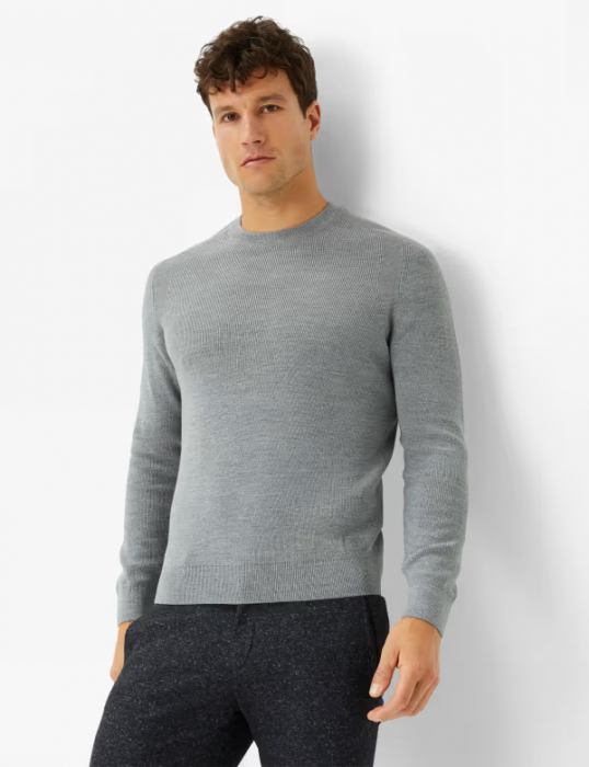 Pulover O-neck lana/bumbac barbati BRAX ROY gri [7]